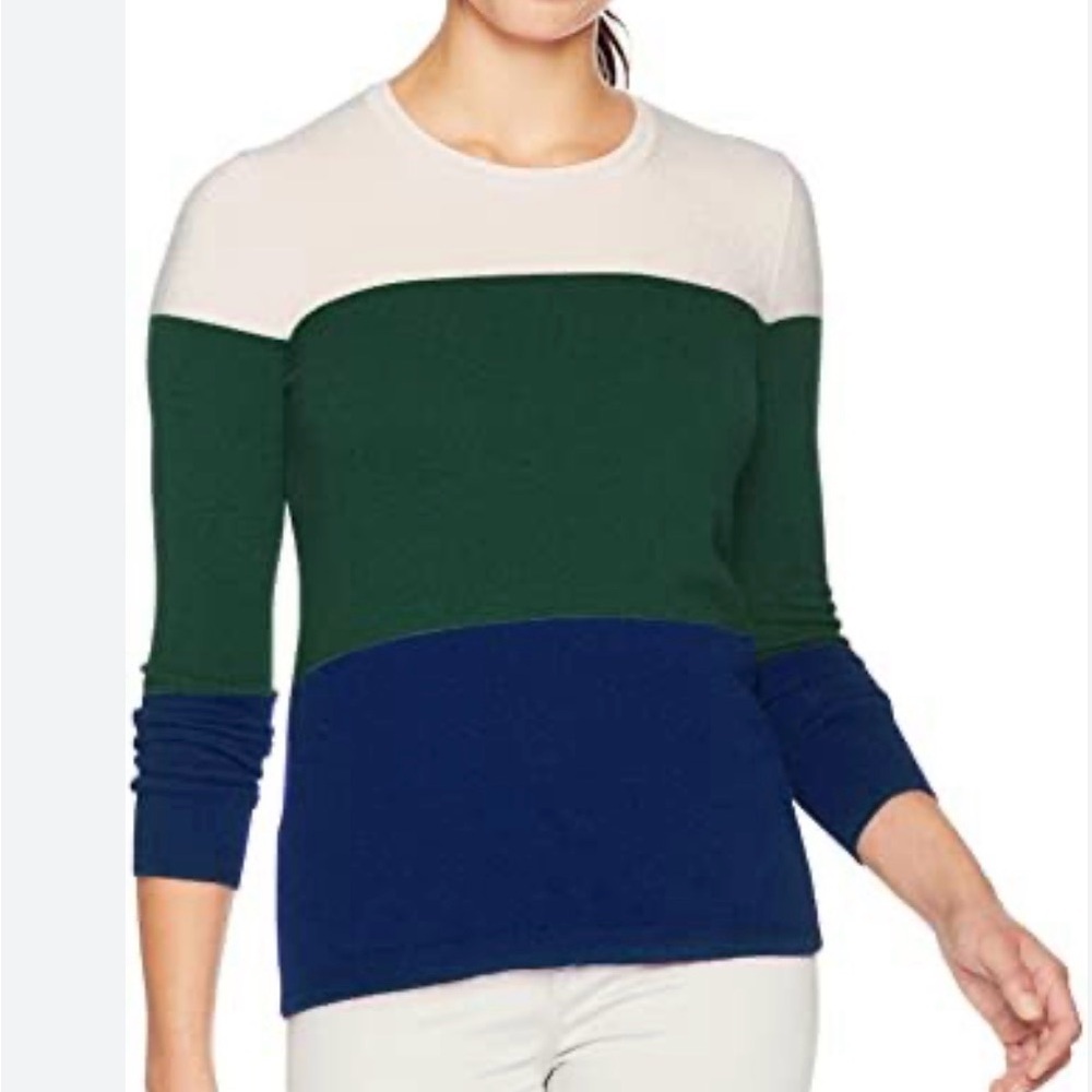 Lark & Ro  100% cashmere Women's Sweater - Cream, Green, and Blue large